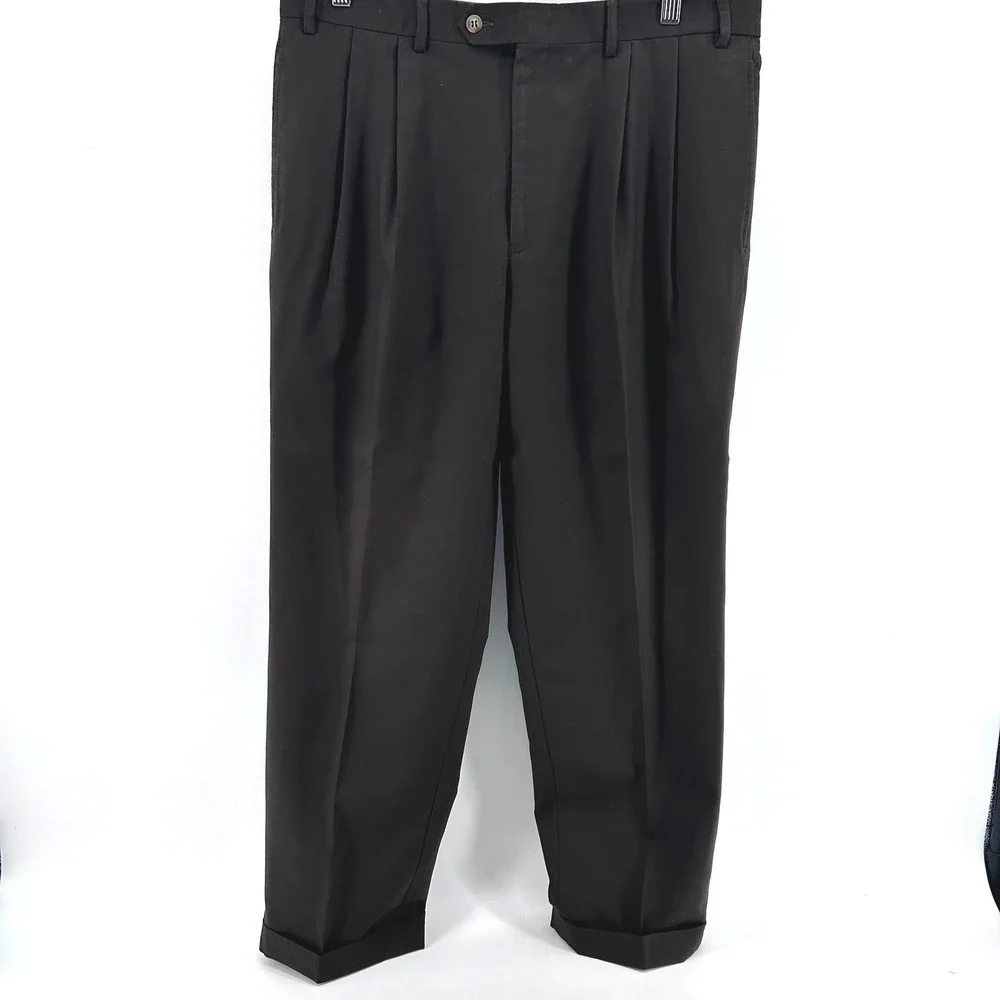 Lauren Ralph Lauren Mens Brown Pleated Total Comfort Dress Pants Cuffed 36x30